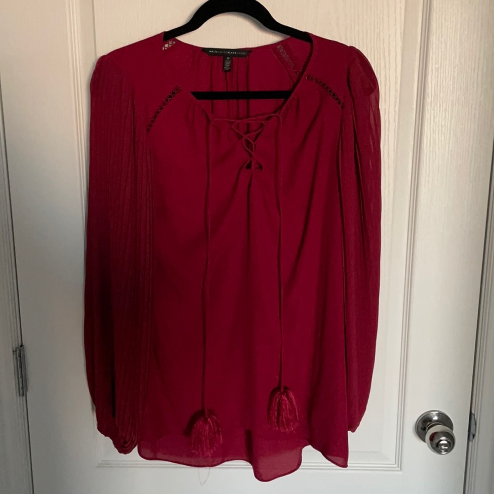 Burgundy Red White House Black Market Blouse Sz 10